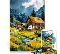 Rompecabezas de 1000 Piezas con Paisaje en Acuarela Casas y Lluvia Juguete Creativo para desarrollar la Creatividad Componentes Resistentes y de fácil Limpieza Ideal para Llevar de Viaje Juego