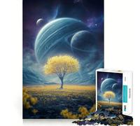 Rompecabezas de 1000 Piezas con Paisaje Espacial y árbol Dorado para Adolescentes Juguete de lógica Fina, Divertido y Relajante Decoración de Pared con Bordes limpios (38x26cm)