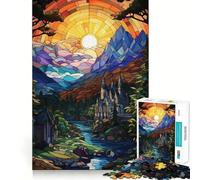 Rompecabezas de 1000 Piezas con Paisaje fantástico de vidrieras y Castillo para Adultos Rompecabezas de Memoria Disfrute del Montaje Lento de la Imagen Regalo Creativo 38x52cm