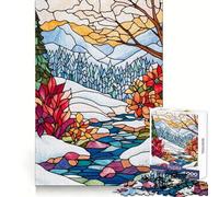Rompecabezas de 1000 Piezas con Paisaje Invernal en vidrieras para Adolescentes Desarrolla la Capacidad analítica, es fácil de armar y es Elegante (38x52cm)