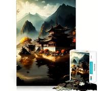 Rompecabezas de 1000 Piezas con Paisaje japonés Antiguo para Adultos Ejercicio Mental Corte de precisión Bordes Lisos Actividad Relajante para Grupos en Interiores (38x26cm)
