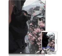Rompecabezas de 1000 Piezas con Paisaje japonés de Gato Negro y Flores de Cerezo para Adultos Juego Educativo Interactivo Una Gran Idea de Regalo significativa Tamaño 38x26cm