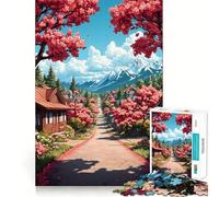 Rompecabezas de 1000 Piezas con Paisaje japonés de un Pueblo en Primavera, Ideal para Adolescentes Un desafío Mental Juguete Divertido para Compartir Diseño nítido y Sorprendente 50x75cm