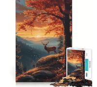 Rompecabezas de 1000 Piezas con Paisaje otoñal de Ciervos,Arte de Corte preciso,desafío Mental,Regalo Divertido para el Tiempo Libre,decoración navideña para la Pared (38x52cm)