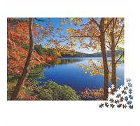 Rompecabezas de 1000 Piezas con Paisaje otoñal de Lago. Vista del Reflejo del Lago en otoño. Juego Educativo para Adultos. Hermosa decoración. Difícil y desafiante. Ideal para cumpleaños. 52 x 38 cm.