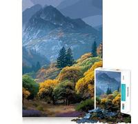 Rompecabezas de 1000 Piezas con Paisaje otoñal de montaña,Pintura de Corte preciso,Arte,Juego para estimular la Mente,diversión,Tiempo Libre,decoración navideña,Regalo (38x26cm)