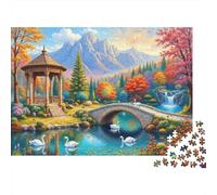 Rompecabezas de 1000 Piezas con Paisaje otoñal, Puente de Piedra y Cisne. Juego Educativo para Adultos. Hermosa decoración. Difícil y desafiante. Ideal para Hombres y Mujeres. Cumpleaños. 70x50cm.
