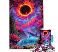 Rompecabezas de 1000 Piezas con Paisaje Surrealista de Tiburones y Eclipse para Adolescentes para divertirse en Familia para la interacción Entre Padres e Hijos Regaloss para cumpleaños y Navidad