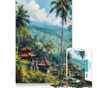 Rompecabezas de 1000 Piezas con Paisaje Tropical y templos Bordes Juego cognitivo Divertido Juego Lento Divertido Exhibición de Arte navideña (38x26cm)