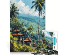 Rompecabezas de 1000 piezas con paisaje tropical y templos Piezas de corte limpio Juguete para desarrollar la capacidad cognitiva Ideal para momentos de calma y diversión Decoración navideña (38x52cm)
