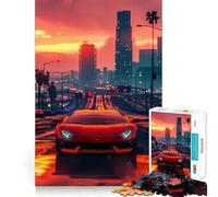 Rompecabezas de 1000 Piezas con Paisaje Urbano al Atardecer y Lamborghini Rojo para Adolescentes Juego de lógica Tiempo de Juego Colección de Piezas de Arte con Corte preciso (38x26cm)