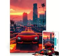 Rompecabezas de 1000 Piezas con Paisaje Urbano al Atardecer y Lamborghini Rojo para Adolescentes Juguete de lógica Fina, fácil de Usar, con Bordes limpios, Ideal para Festivales (50x75cm)