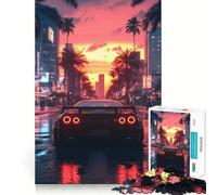 Rompecabezas de 1000 Piezas con Paisaje Urbano al Atardecer y Nissan R para Adultos Juguete para Pensar, Calma, relajación, Corte Limpio, decoración de Pared 38x52cm