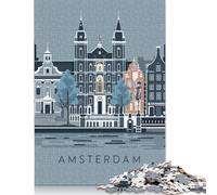 Rompecabezas de 1000 Piezas con Paisaje Urbano de Ámsterdam para Adultos y Rompecabezas de Madera para Amantes de los Rompecabezas (75x50cm)