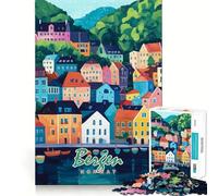 Rompecabezas de 1000 Piezas con Paisaje Urbano de Bergen,Noruega Bordes definidos Decoración Juguete Creativo Diversión fácil Regalo Ideal para Navidad (38x26cm)