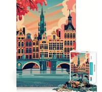 Rompecabezas de 1000 Piezas con Paisaje Urbano de Bruselas,Corte preciso,decoración,lógica,Pensamiento,Juego,Tiempo de Juego,decoración navideña,Regalo (38x26cm)