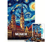 Rompecabezas de 1000 Piezas con Paisaje Urbano de Múnich, Alemania, Estilo Noche Estrellada, Ideal para Adolescentes Ayuda a desarrollar la Memoria Diseño fácil de armar Regalo entrañable (38x26cm)