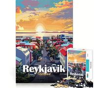 Rompecabezas de 1000 Piezas con Paisaje Urbano de Reikiavik al Atardecer para Adolescentes Juguete para estimular la lógica Diversión en Interiores Borde Premium Regalo Memorable (38x26cm)