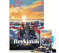 Rompecabezas de 1000 Piezas con Paisaje Urbano de Reikiavik al Atardecer para Adultos Ideal para ejercitar la Memoria y Disfrutar del Tiempo Libre Diseño de colección (38x52cm)