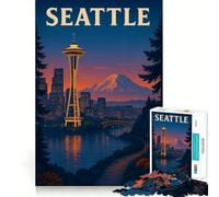 Rompecabezas de 1000 Piezas con Paisaje Urbano de Seattle al Atardecer para Adolescentes Mejora la Memoria, relájate y Disfruta del Momento Regalo Creativo con Bordes precisos (38x52cm)