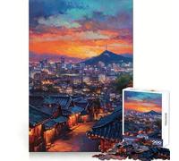 Rompecabezas de 1000 Piezas con Paisaje Urbano de Seúl al Atardecer para Adultos y Adolescentes Juguete para Pensar y reflexionar Alivia el estrés Regalo navideño de diseño nítido (38x26cm)