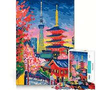 Rompecabezas de 1000 Piezas con Paisaje Urbano de Tokio, Torre y Pagoda para Adultos Juego Inteligente para aliviar el estrés Diseño de Montaje Sorpresa navideña 50x75cm