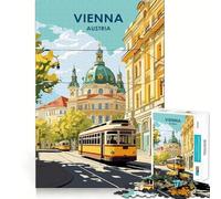 Rompecabezas de 1000 Piezas con Paisaje Urbano de Viena,Austria,con tranvía Juego para Adultos Que estimula la Mente Corte láser para un Ajuste Actividad gratificante para días lluviosos