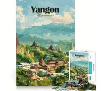 Rompecabezas de 1000 Piezas con Paisaje Urbano de Yangon Juego de Ejercicios mentales con Encaje Huecos,un desafío Interactivo para el Cerebro en casa (38x52cm)