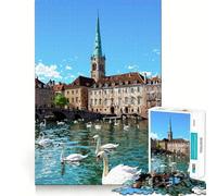 Rompecabezas de 1000 Piezas con Paisaje Urbano de Zúrich y cisnes en el río Limmat para Adultos Juego de Memoria y concentración Diseño Compacto Disfrutar en Familia (38x52cm)
