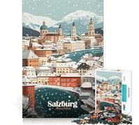 Rompecabezas de 1000 Piezas con Paisaje Urbano Invernal de Salzburgo para Adolescentes, Juguete de lógica Resistente, Tiempo Sereno, Borde Transparente, Regalo Creativo (50x75cm)