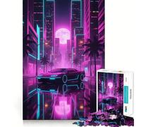 Rompecabezas de 1000 Piezas con Paisaje Urbano neón y Reflejo de Coche para Adultos Juguete de lógica Clara, Divertido y Relajante Corte Perfecto Regalo Elegante (50x75cm)