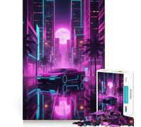 Rompecabezas de 1000 Piezas con Paisaje Urbano neón y Reflejo de Coche para Adultos Juguete de lógica Fina, silencioso y Divertido Bordes limpios Regalo Memorable (38x52cm)
