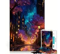 Rompecabezas de 1000 Piezas con Paisaje Urbano Nocturno y Flores de Cerezo para Adolescentes Juguete para el hogar Bordes precisos Lista de Deseos de Papá Noel (50x75cm)