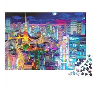 Rompecabezas de 1000 Piezas con Paisaje Urbano Nocturno y neón psicodélico para Adultos. Juegos educativos, decoración del hogar, Rompecabezas desafiante y difícil. 70x50cm
