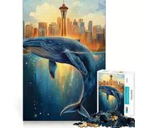 Rompecabezas de 1000 Piezas con Paisaje Urbano y Ballenas Saltando Juguete para Adultos Que desafía la Mente Corte preciso alineación Actividad Nocturna Divertida para Toda la Familia