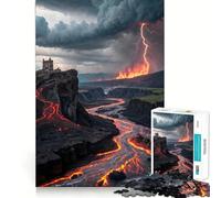 Rompecabezas de 1000 Piezas con Paisaje volcánico Castillo y relámpagos para Adultos Juego de Habilidad Mental Corte láser para un Ajuste Actividad gratificante para días lluviosos (50x75cm)