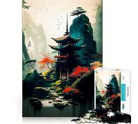 Rompecabezas de 1000 Piezas con paisajes del Antiguo Japón para Adultos Mejora la Capacidad Mental Juego con Corte láser para un Ajuste Diversión Nocturna en Familia (38x52cm)