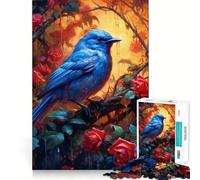 Rompecabezas de 1000 Piezas con pájaro Azul y Rosa roja,Piezas de Ajuste preciso,Juego Divertido y Estimulante,Momento Acogedor y Divertido,decoración navideña 38x52cm