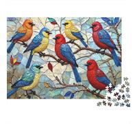 Rompecabezas de 1000 Piezas con pájaros de vidrieras, Coloridos pájaros, Mosaico artístico para Juegos educativos para Adultos, decoración del hogar, Regalos de cumpleaños, 70x50cm