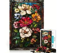 Rompecabezas de 1000 Piezas con Panel Floral de vidrieras para Adolescentes Juguete para desarrollar la lógica y la diversión Bordes Suaves Regalo Creativo 38x52cm