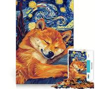 Rompecabezas de 1000 Piezas con Parodia de Shiba Inu y Noche Estrellada para Adolescentes Recuerda Mejora tu Mente Tranquila Arte de Corte nítido Coleccionable 38x26cm