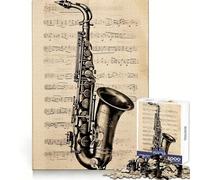 Rompecabezas de 1000 Piezas con partituras para saxofón, Ideal para Adolescentes Juguete de lógica con Forma de Tren para aliviar el estrés Corte Suave Regalo Memorable (38x26cm)