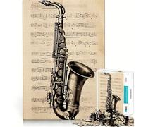 Rompecabezas de 1000 Piezas con partituras para saxofón, Ideal para Adolescentes Juguete de lógica con Forma de Tren para aliviar el estrés Corte Suave Regalo Memorable (38x26cm)