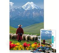 Rompecabezas de 1000 Piezas con Pastor y ovejas en un Paisaje de montaña para Adultos y Adolescentes Ideal para ejercitar la Memoria y Relajarse Diseño para armar 50x75cm