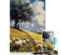 Rompecabezas de 1000 Piezas con Pastor y ovejas en un Paisaje Soleado para Adolescentes Juguete para ejercitar la Mente, relajación Mental, diseño y Montaje Lista de Deseos de Papá Noel 38x26cm