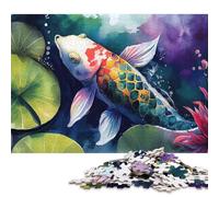 Rompecabezas de 1000 Piezas con Peces koi en Acuarela, Rompecabezas Cuadrado para Adultos y niños, Juego de Rompecabezas de Madera de 1000 Piezas (75x50cm)