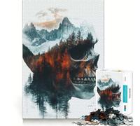 Rompecabezas de 1000 Piezas con Perfil de Calavera y Paisaje de montaña brumosa para Adolescentes Juguete antiestrés con Corte preciso y Lista de Deseos de Papá Noel 38x52cm