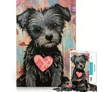 Rompecabezas de 1000 Piezas con Perro Cairn Terrier y corazón de San Valentín Juguete artístico Que desafía la Mente Juego Divertido para el Tiempo Libre Regalo Ideal para cumpleaños (38x26cm)