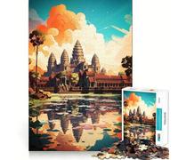 Rompecabezas de 1000 Piezas con Pintura al óleo de Angkor Wat para Adolescentes Diversión,tamaño Uniforme,Piezas precisas,Actividad Relajante para Grupos en Interiores (50x75cm)