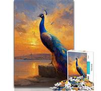 Rompecabezas de 1000 Piezas con Pintura al óleo de Pavo Real Azul para Adolescentes, desafiante Juego Familiar, Juguete DIY para Decorar la Pared del hogar (38x26cm)